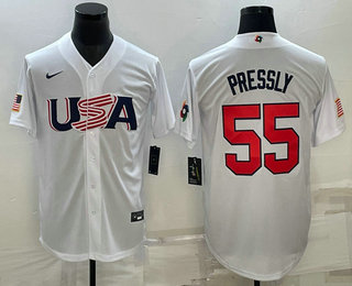 Mens USA Baseball #55 Ryan Pressly 2023 White World Baseball Classic Stitched Jerseys->2023 world baseball classic->MLB Jersey